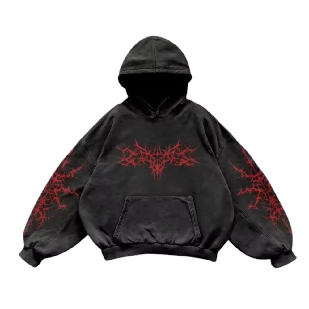 Mens Graphic Hoodie, Black Dark Streetwear Gothic Jacket, Cotton Polysester Blen